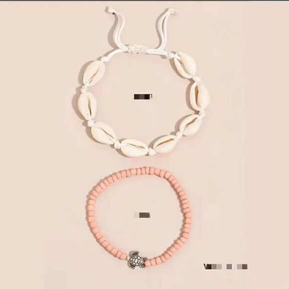 2pcs/set Handmade Braided Anklet, Shell & Turtle Charms For Men & Women - Picture 6 of 6